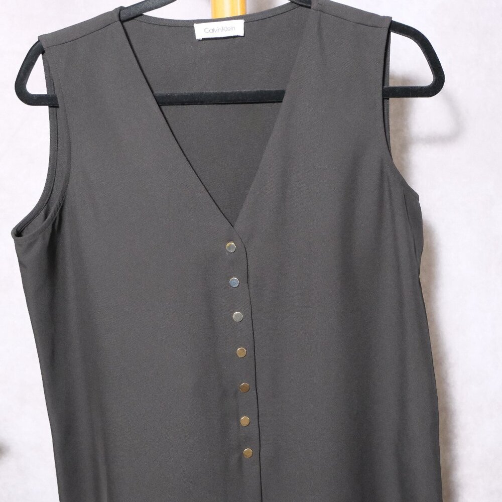 Calvin Klein Women’s Sleeveless Button Blouse -Front Top – Size M – Black